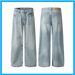 Men's Clothing Retro Basic Washed Blue Scimitar Jeans Men And Women New Loose Straight Commuter Pants_viptrois.com