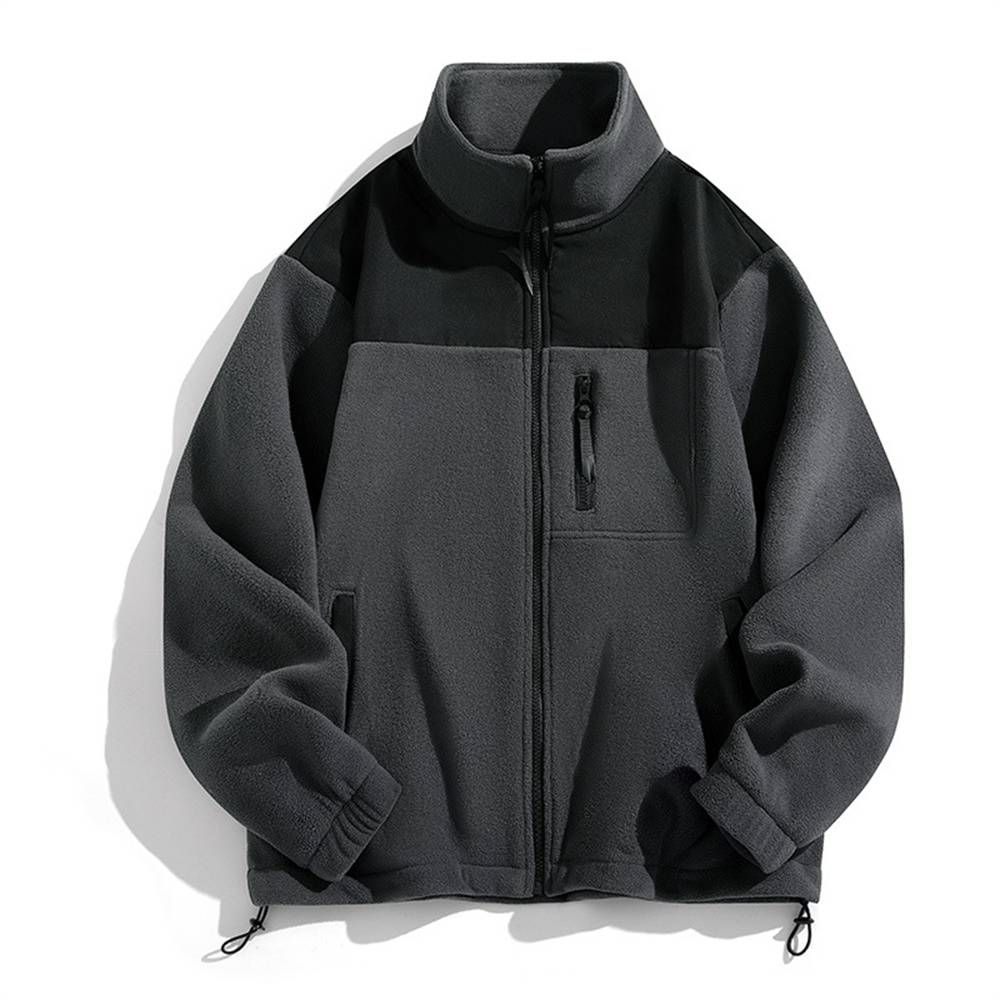 2025 Fashion Keep Warm Outerwear Zip-Up Jacket Men's Stand Collar Splicing Long Sleeve Casual Loose Zipper Fleece Sweatshirts_viptrois.com