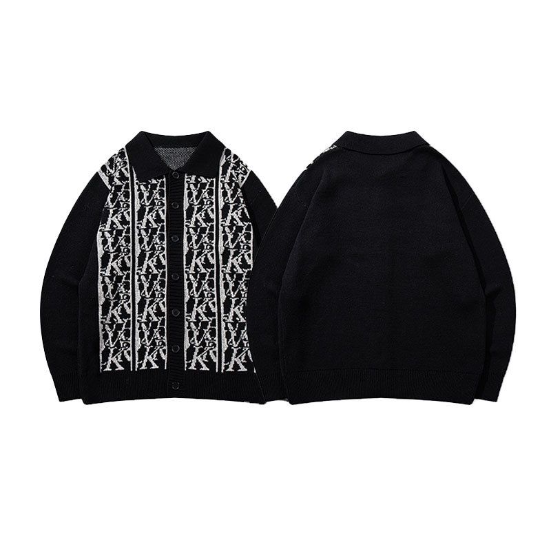 Men's Clothing Jacquard Knit Cardigan Sweater Autumn/winter Style Textured Collar, Loose And Casual Knitwear._viptrois.com