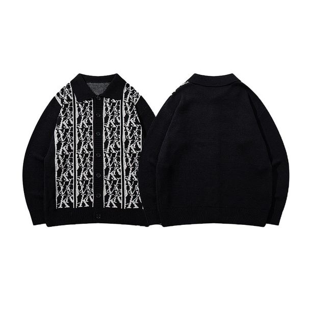 Men's Clothing Jacquard Knit Cardigan Sweater Autumn/winter Style Textured Collar, Loose And Casual Knitwear._viptrois.com