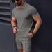 Men's Clothing Summer Casual Men's Polo Shirt Suit Solid Color Waffle Lapel Short Sleeve Two Piece_viptrois.com