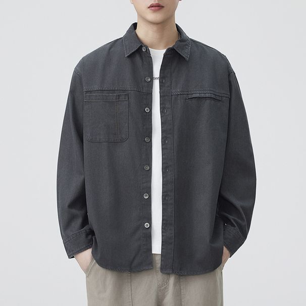 Nordmann Japanese Retro Solid Color Lapel Jacket 2025 Versatile Washed Early Spring Workwear Shirt Coat Men_viptrois.com