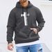 2025 Black And White Cross Pattern Print Sweater Men's Creative Graphic Design Hoodie Men's Micro-bend Hoodie_viptrois.com