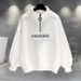 Men's Clothing Half turtleneck zipper sweatshirt men's spring and autumn style letter embroidery casual loose long sleeved top clothes all match_viptrois.com