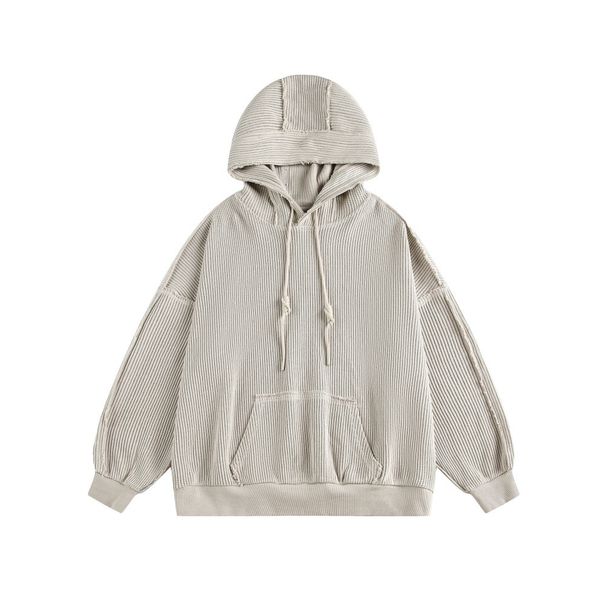 American Style Trendy Brand Hooded Autumn Winter Loose Pullover Men's Long Sleeve Top Vintage Frayed Edge Design_viptrois.com