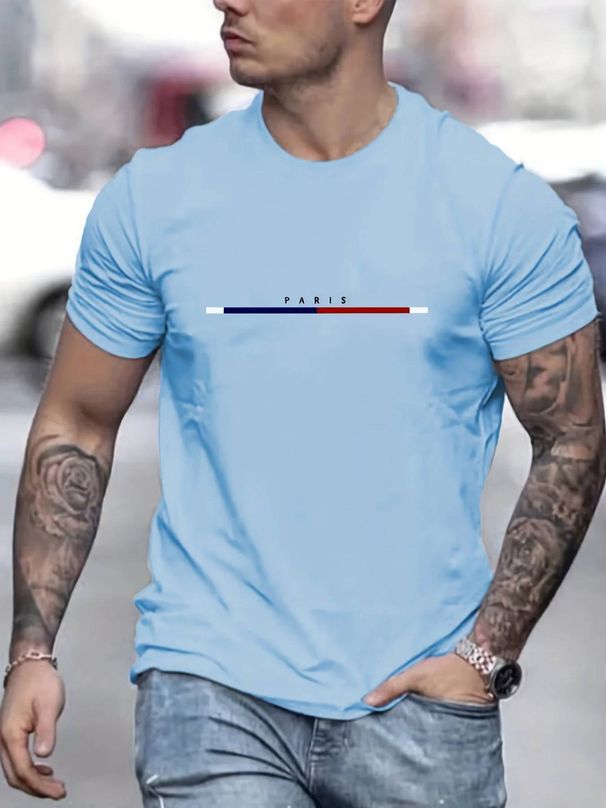 Men's Fashion Short-sleeved T-shirts Summer Slim-fit Pure Cotton Printed T-shirts Trendy Casual Versatile Tops_viptrois.com