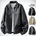Men’s Vintage Suede-Look Jacket – Retro Biker Style (M-3XL, Lightweight Polyester, Stand Collar, Charcoal/Black/Khaki)_viptrois.com