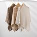 Elegant Solid Cape With Gold Buttons – Asymmetrical Winter Shawl (6 Neutral Colors, 100% Cotton Cashmere Blend, Office-to-Outfit Versatile Wrap)_viptrois.com