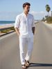 Men's Summer Fashion Linen Casual Suit Long Sleeved Shirt And Trousers European Size Vacation Beach Wear Versatile_viptrois.com