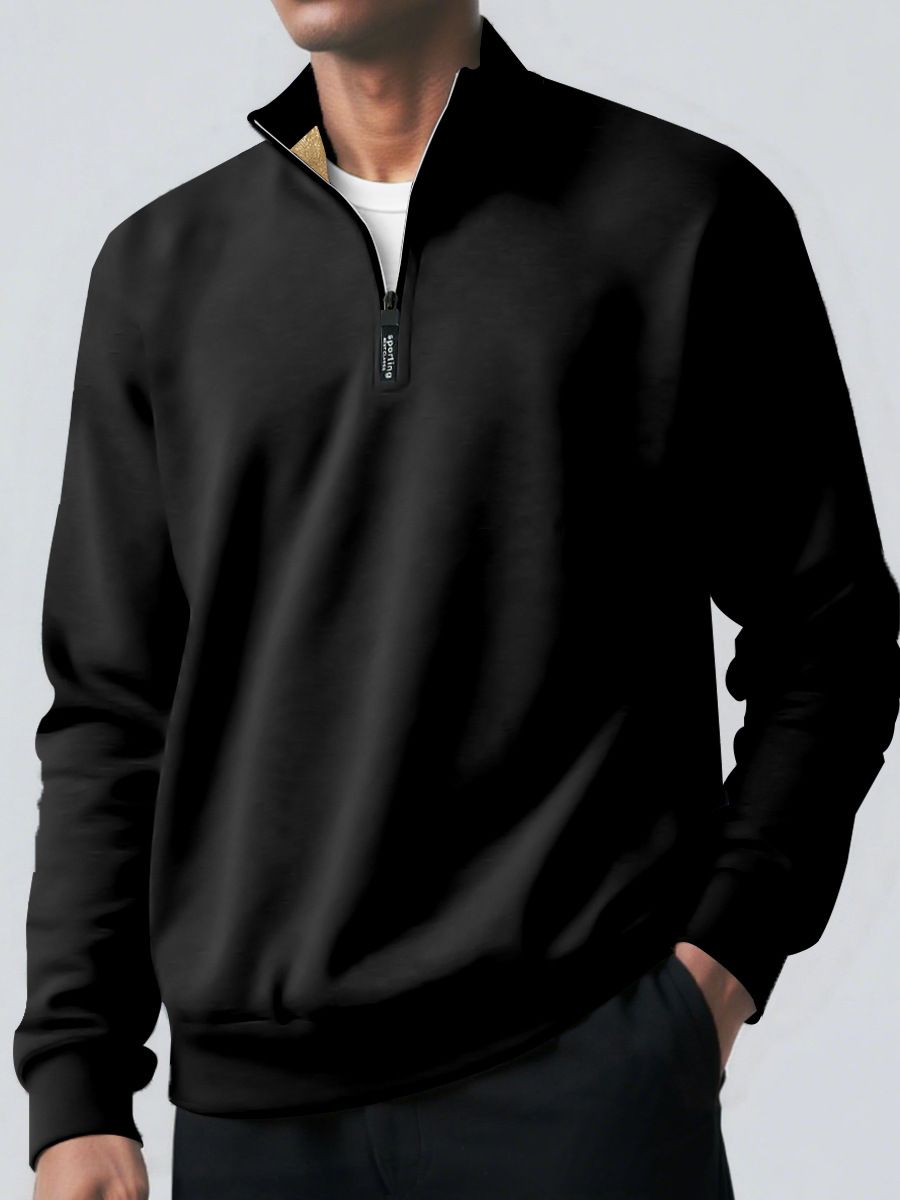 Men's Fleece-Lined High Neck Sweatshirt - Winter Zip-Up Thermal Top With Sherpa Interior, Slim Fit Pullover For Cold Weather_viptrois.com