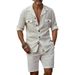 Men's Clothing Spring And Summer New Casual Business Men's Lapel Pocket Shirt Top Shorts Two Piece Suit_viptrois.com