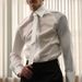 Men's Clothing Men's High End Banquet Gentleman Shirt Solid Color Long Sleeved Performance Clothes Mesh Splicing Shirt_viptrois.com