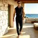 Men's Linen Blend Asymmetrical Button Shirt With Trousers Set, Breathable Cotton-Like Summer Outfit For Casual Wear, Sizes S To Xxxl_viptrois.com