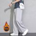 Streetwear Fleece-Lined Sweatpants – Oversized Straight-Leg Pants For Men (Black/Light Grey, M-5XL)_viptrois.com
