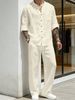 2026 Men's Fashion Shirt Long-Sleeved Retro Standing Collar Summer, Autumn, And Winter Linen Youth Long-Sleeved Pants Set_viptrois.com
