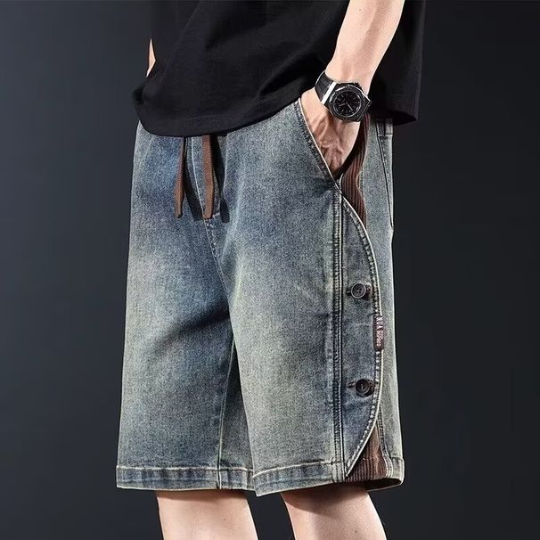 Retro Denim Shorts For Men, New Summer Style, Loose Fit, Washed Denim Shorts, Casual Patchwork, Versatile Pants._viptrois.com