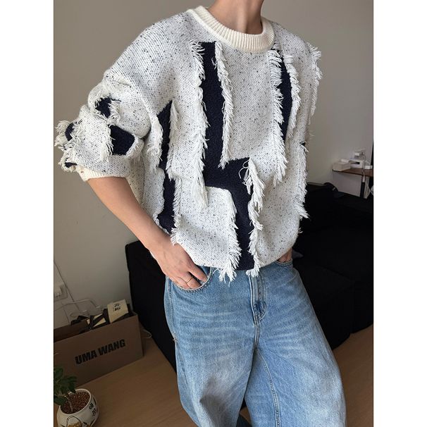 Autumn Winter Unique Distressed For Teen Boys Loose Pullover Knitted Sweater With Design Sense Student Trendy Jacket_viptrois.com