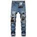 Men's Clothing High Street Ripped Heifeng Slim Skinny Jeans Men's Leather Stretch Men's Trousers_viptrois.com