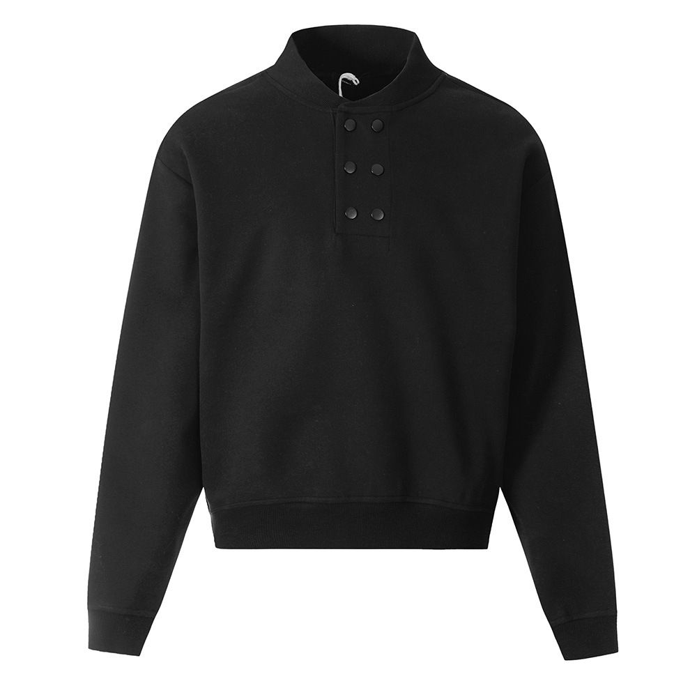 Simple Button Decor Solid Color Sweatshirt Men's Spring Street Fashion Versatile Loose Casual Long Sleeve Pullover Top_viptrois.com