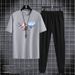 Men's Clothing Short Sleeved Trousers Suit Men's New Style Youth Men's Sports Leisure Round Neck Trendy Printed Two Piece Suit_viptrois.com
