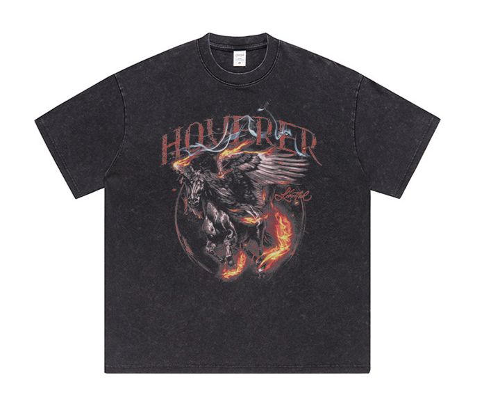 Men's Clothing Men's European And American Hip Hop Loose Short Sleeved Retro Original Printed Round Neck Top Street Long Sleeved Trendy Brand_viptrois.com