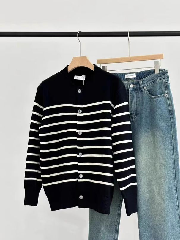 Women's Striped Knit Cardigan Sweater - Long Sleeve Casual Button Front Open Coat, Soft & Comfortable, Trendy College Style_viptrois.com