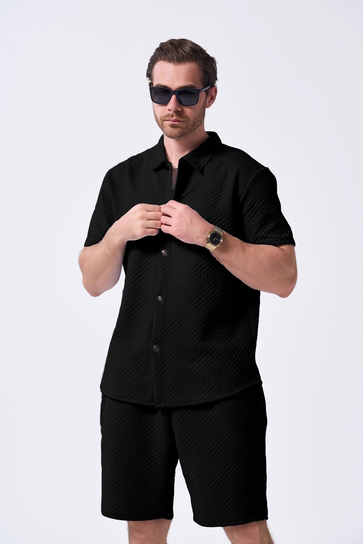 Men's Clothing Summer New Men's Solid Color Cardigan Button Down Short Sleeved Casual Shirt Short Sleeved Suit_viptrois.com