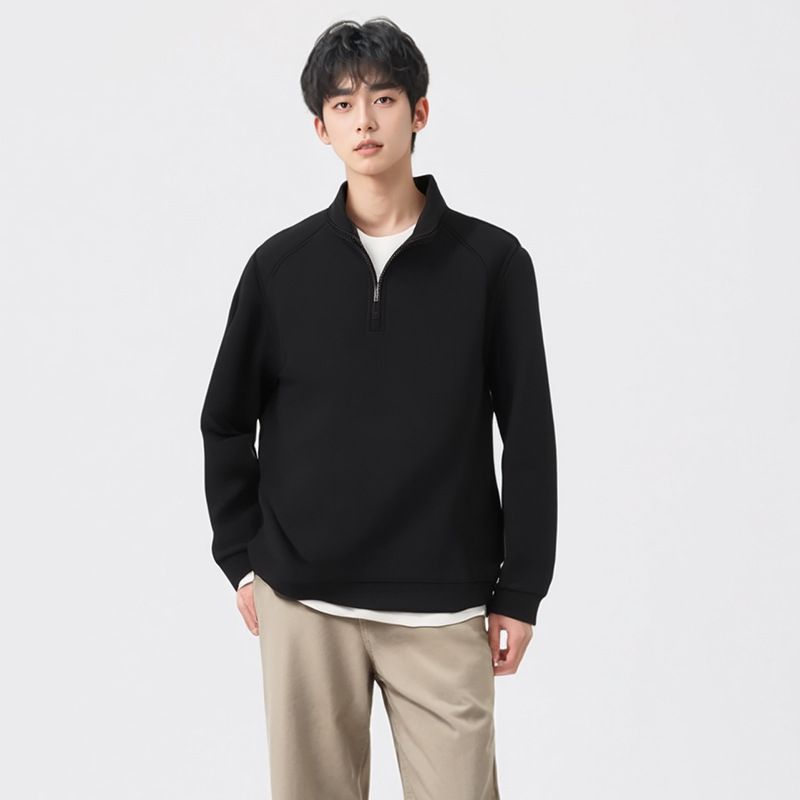 Men's Soft Comfortable Half-zip High Neck Sweatshirt - Casual Pullover Top For Everyday Wear (White, Black, Blue, Coffee)_viptrois.com