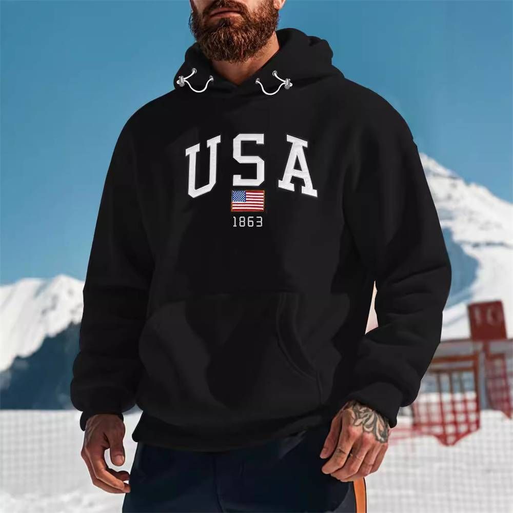 2025 European-USA Style Fashion Hoodies Outerwear Men's Embroidery Long Sleeve Casual Loose Thick Fleece Hooded Sweatshirt_viptrois.com