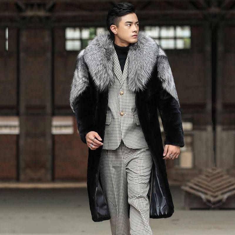 Men's Faux Mink Fur Coat – Oversized Long Jacket With Notch Lapel, Streetwear Winter Coat (9 Sizes, Black, Relaxed Fit)_viptrois.com