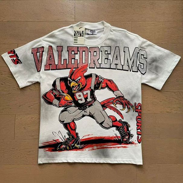 Vale Valley Retro Anime Letter Print Vintage Washed Distressed Unisex Short-sleeve Couple T-shirt For Summer_viptrois.com