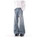 Vintage Washed Denim Jeans For Men And Women, Relaxed Fit Straight Leg Trousers With Button Fly, Comfortable Loose Wide Leg Pants_viptrois.com