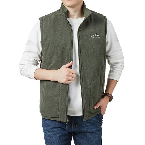 Reversible Fleece Vest For Men – Winter Warm Puffer Sleeveless Jacket With Stand Collar & Multi-Pockets (M-5XL)_viptrois.com