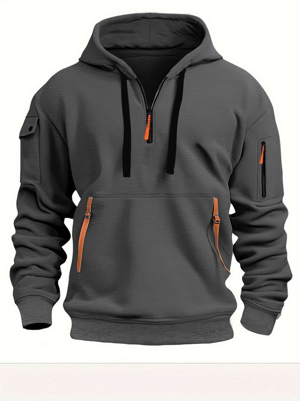 "Men's Zip-Up Hoodie – Streetwear Pullover With Multi-Pockets & Drawstrings (Black/Grey/Navy, S-5XL)"_viptrois.com