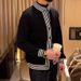 Loom Loom European American Style Autumn Top Casual Stand Collar Cardigan Sweater Men's Trendy Color Block Black And White Striped_viptrois.com