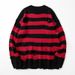 Oversized Distressed Knit Sweater For Men Crewneck Pullover With Striped Color Blocking (Black/Red, Black/White,Black/Yellow, Black/Green, Red/White)_viptrois.com