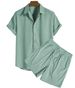 Men's Clothing Casual Loose Multicolor Beach Wear Corduroy Short Sleeve Suit Two Piece Set_viptrois.com