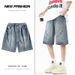 Men's Clothing Denim Beach Shorts Summer Trendy Loose Semi Elastic Stitching Shorts_viptrois.com