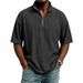 Men's Clothing Simple Corduroy Stand Collar Men's Summer Corduroy Short Sleeve Shirt – Relaxed Fit Zip-Up Stand Collar In 10 Colors_viptrois.com