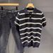 Men's Color Blocked Striped Polo Shirt Short Sleeved Slim Fit Business Casual Ice Silk Knitted Collared T-Shirt Summer_viptrois.com