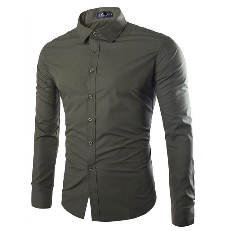 Men's Clothing Fashion Candy Color Slim Shirt Youth Solid Color Business Casual Long Sleeve Shirt_viptrois.com