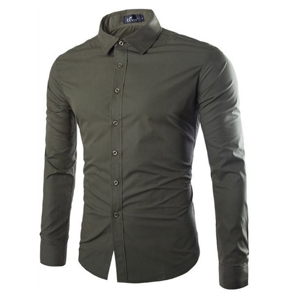 Men's Clothing Fashion Candy Color Slim Shirt Youth Solid Color Business Casual Long Sleeve Shirt_viptrois.com