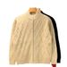 Loom European And American Simple Winter Thickened Warm Cardigan Men's Knitted Casual Diamond Jacquard Half Turtleneck_viptrois.com