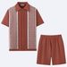 Men's Clothing Men's Cool Silk Jacquard Two Piece Knitted Sweater Casual Polo Shirt Suit_viptrois.com