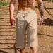 Men's Clothing Men's Linen Drawstring Shorts Quick Drying Straight Leg Breathable Casual Beach Shorts 7/8 Length Solid Color Everyday Quick Dry_viptrois.com