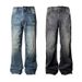 American Retro Jeans Men's Summer New Ins Trendy Brand Loose Straight Pants Fashionable Personality Design Flared Pants_viptrois.com