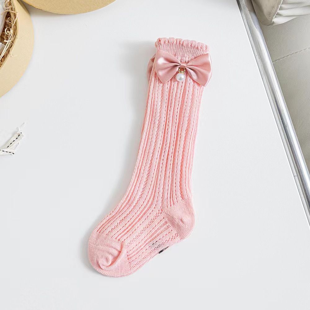 Kid's Clothing New Women's Vertical Striped Bow Pearl Maid Tube Socks Socks Sweet Children's Mesh Princess Socks_viptrois.com