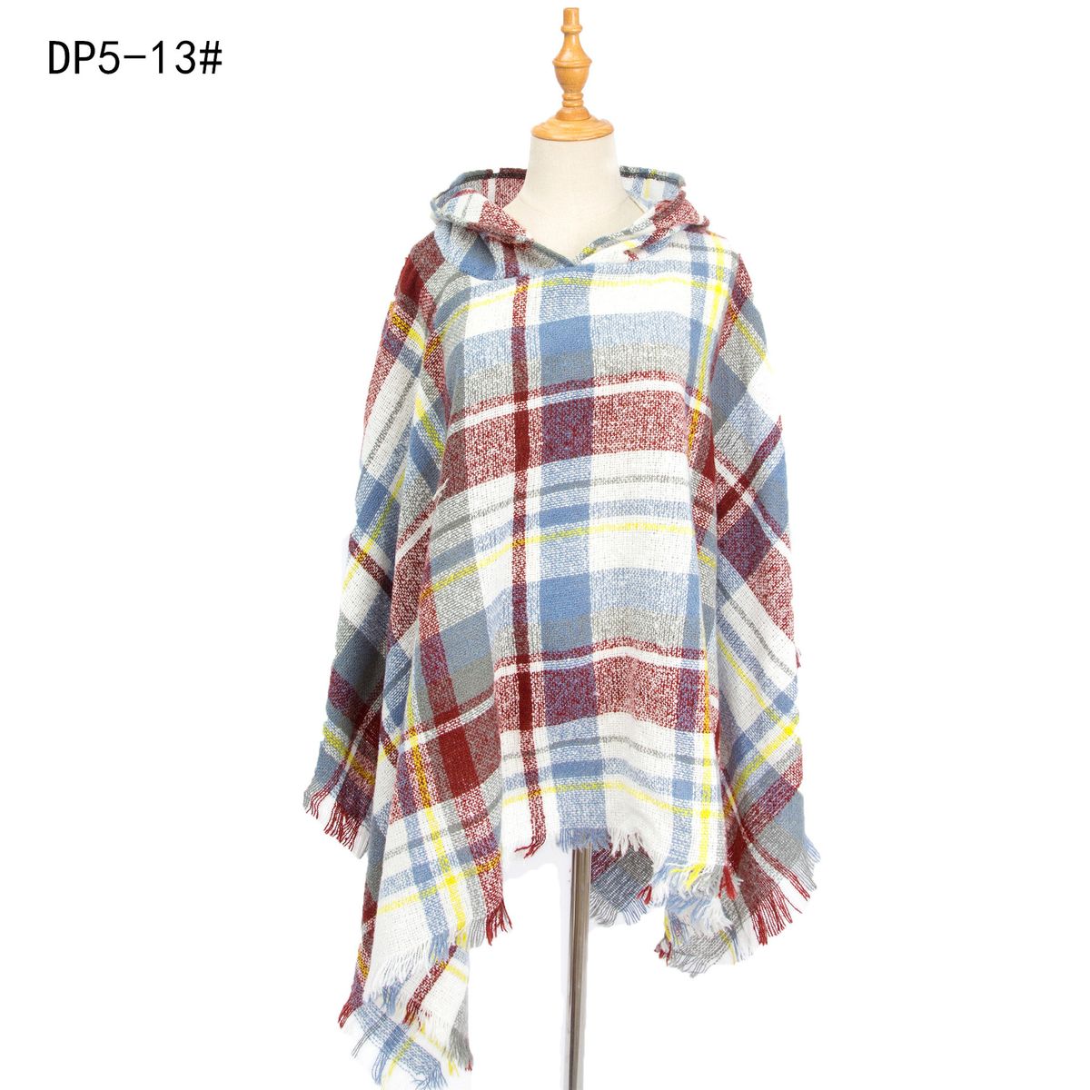 Unisex Spring and winter Christmas green cape loop yarn bristle check hooded cape_viptrois.com