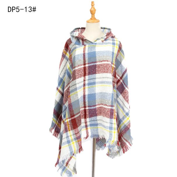 Unisex Spring and winter Christmas green cape loop yarn bristle check hooded cape_viptrois.com