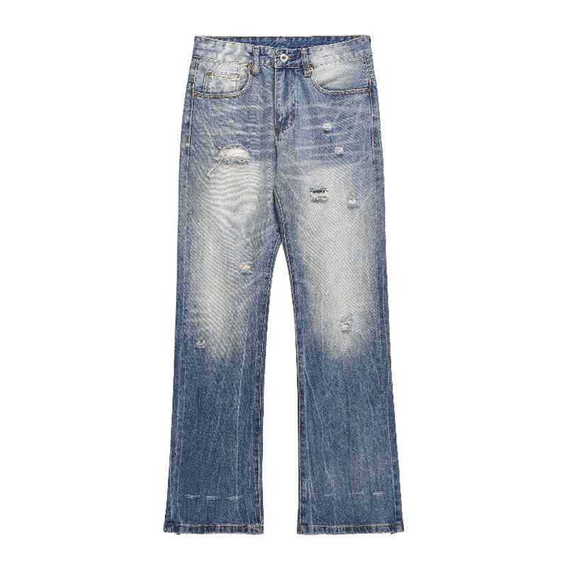 Men's Clothing American Style Gradient Washed Ripped Jeans Men's Retro Light Color Flared Hip Hop Casual Pants_viptrois.com